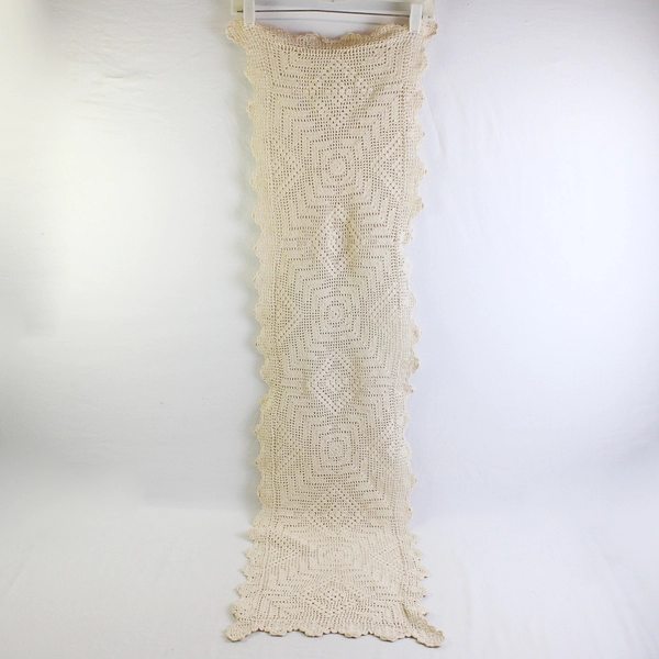 Vintage Off-White Crocheted Table Runner 12" x 56"