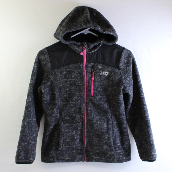 32 Degrees Juniors M 10-12 Black/Pink Full Zip Hooded Fleece Jacket