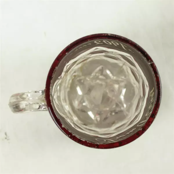 Vintage EAPG Souvenir Clear Glass Mug with Handle in Red Block Pattern