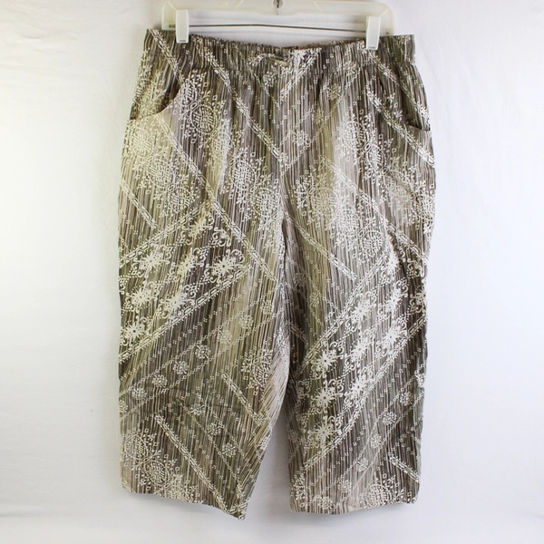 Gloria Vanderbilt Gray White-Leg Drawstring Capri Pants Women's Size Large