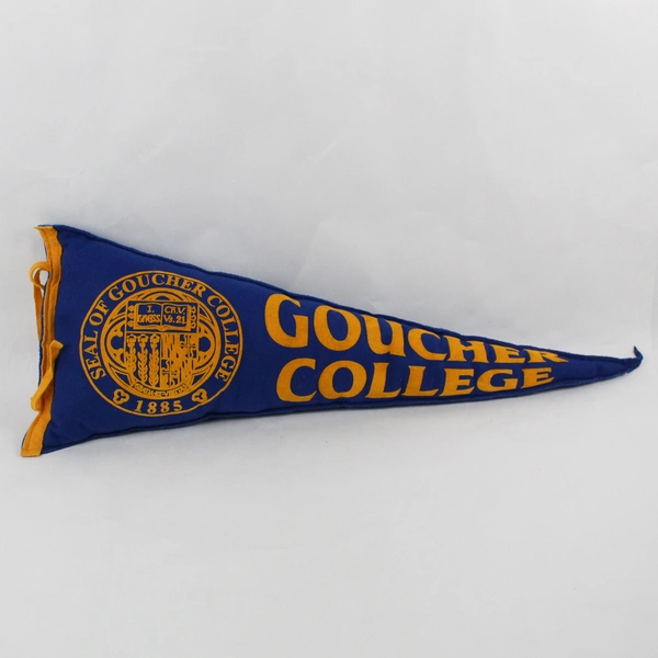 Handmade Goucher College Blue and Yellow Pennant Pillow 30"
