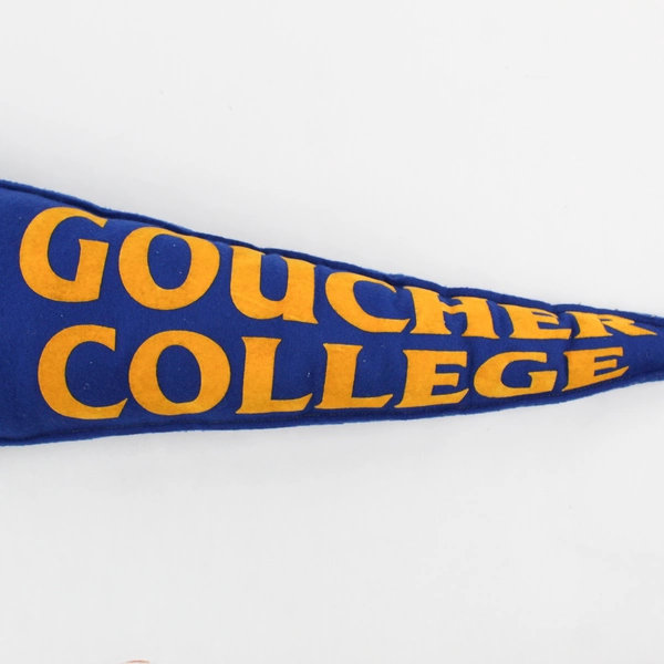 Handmade Goucher College Blue and Yellow Pennant Pillow 30"
