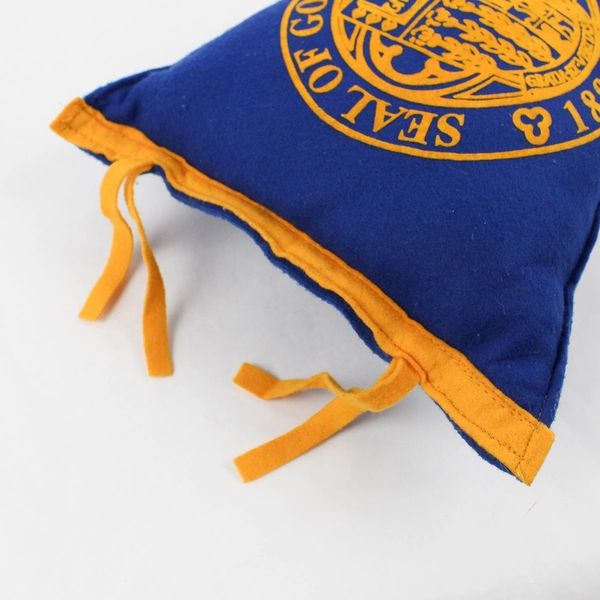 Handmade Goucher College Blue and Yellow Pennant Pillow 30"