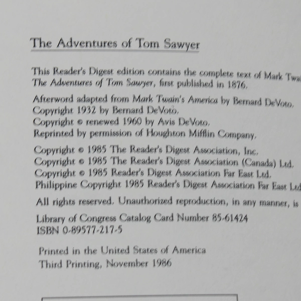 The Adventures of Tom Sawyer Mark Twain Readers Digest 1985 w/Pamphlet