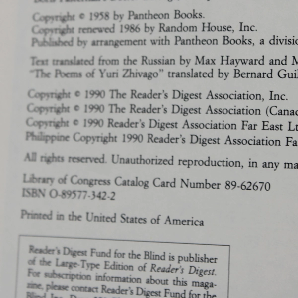 Readers Digest Doctor Zhivago by Boris Pasternak HC with Pamphlet