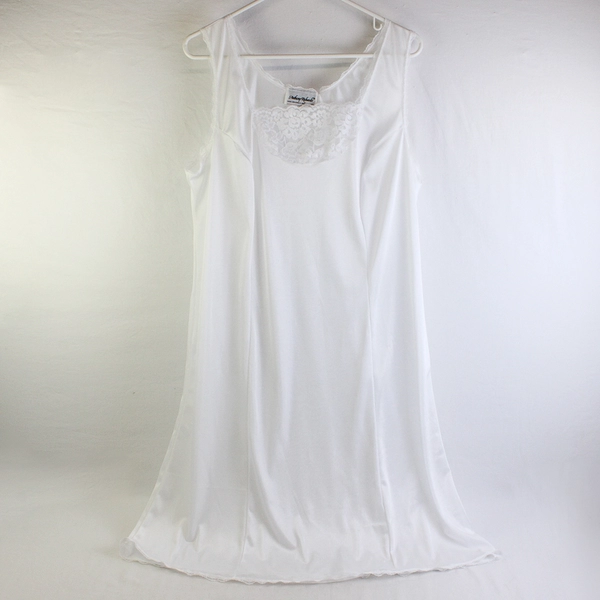 VTG Anthony Richards Sheer White Lace Trim Slip Dress Women's LP