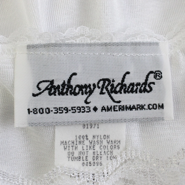 VTG Anthony Richards Sheer White Lace Trim Slip Dress Women's LP