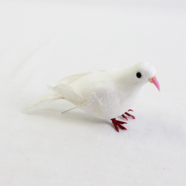 Lot of 3 Paper Mache White Dove Feathered Ornaments Lightweight, 5"x2" 