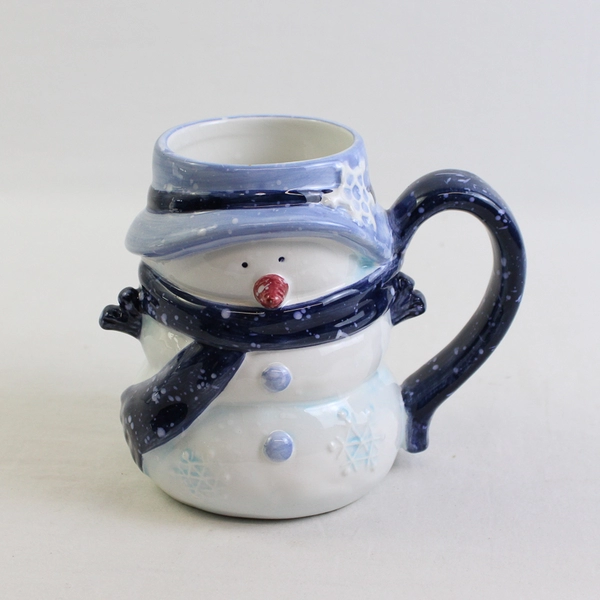 Home Blue/White Snowman Shaped Ceramic Mug W/ Handle 5.25" Tall