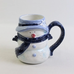 Home Blue/White Snowman Shaped Ceramic Mug W/ Handle 5.25" Tall