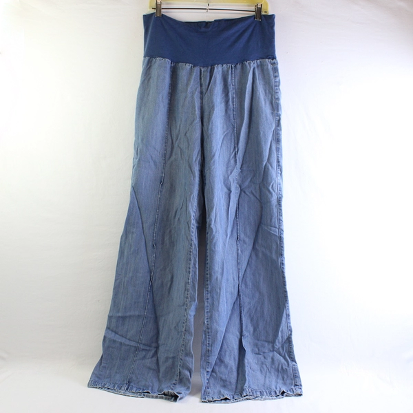 Just Living Blue Cotton Fold-Over Wide Leg Pants Women's Medium