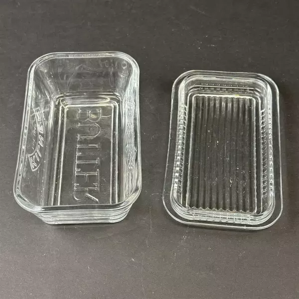 Kilner Refrigerator Clear Glass Ribbed Lid  Butter Dish Embossed Logo