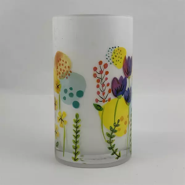 ProFlowers White Glass Cylinder Vase With A Floral Pattern