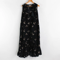 BP Women's S Black Floral Sleeveless Ruffle Tie Front Waist Maxi Dress