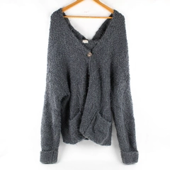 POL Women's L Gray Hooded Button Up Chunky Knit Cardigan Sweater