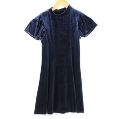 Zunie Girls Size M (10/12) Blue Velour High Neck Short Sleeve Ruffle Dress