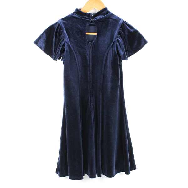 Zunie Girls Size M (10/12) Blue Velour High Neck Short Sleeve Ruffle Dress