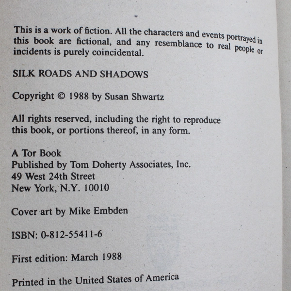 Silk Roads and Shadows by Susan Shwartz 1988 1st Edition Paperback Novel