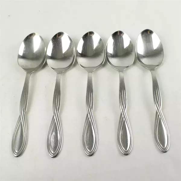Set of 5 Oneida Axis Stainless Oval Soup Spoons 7.25in