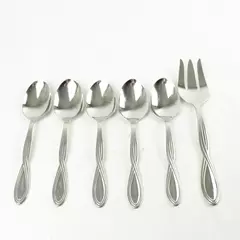 Oneida Axis Stainless Set of 5 Oval Soup Spoons + Medium Serving Fork