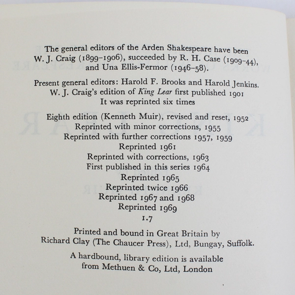King Lear The Arden Edition of the Works of William Shakespeare 1969 Paperback