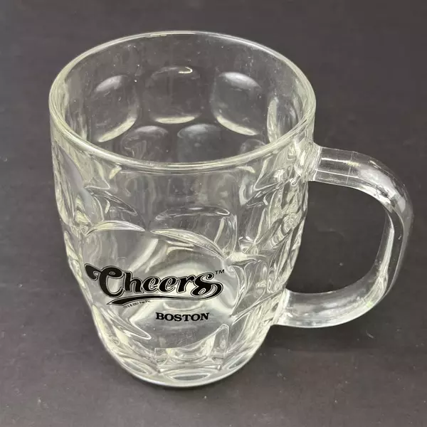 2001 Paramount Pictures Cheers Boston Clear Glass Dimpled Beer Mug