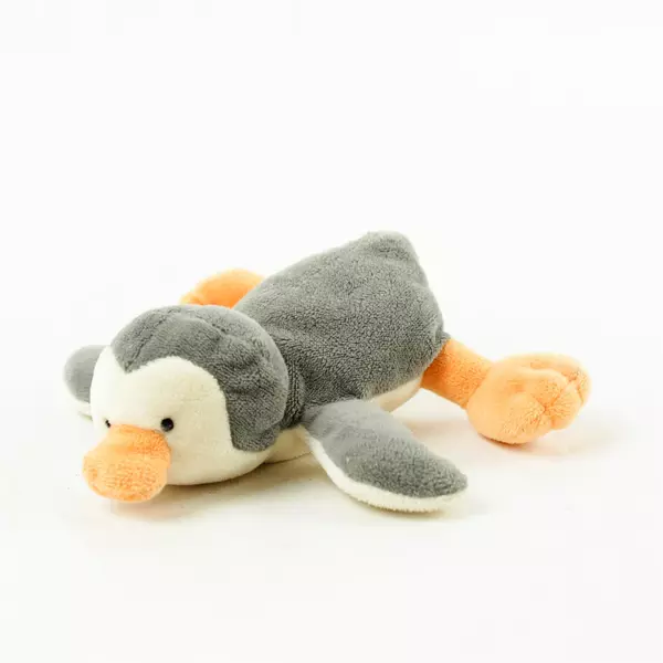 Gray Penguin Plush Toy Laying on Its Tummy Soft Stuffed Animal