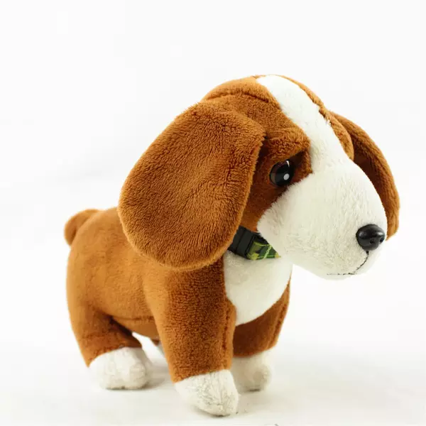 Brown White Dog Plush Toy with Camo Collar Stuffed Animal