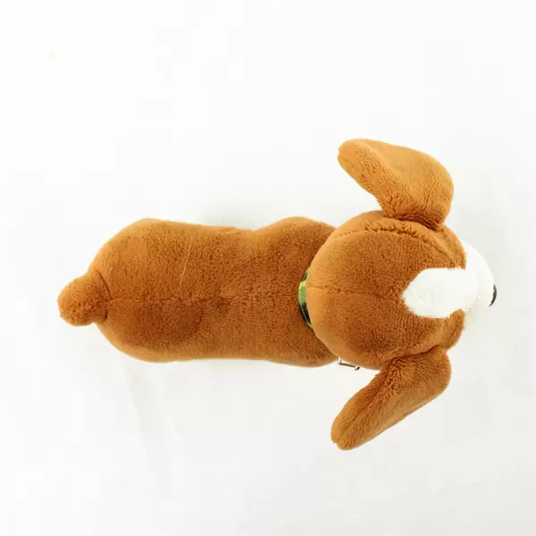 Brown White Dog Plush Toy with Camo Collar Stuffed Animal