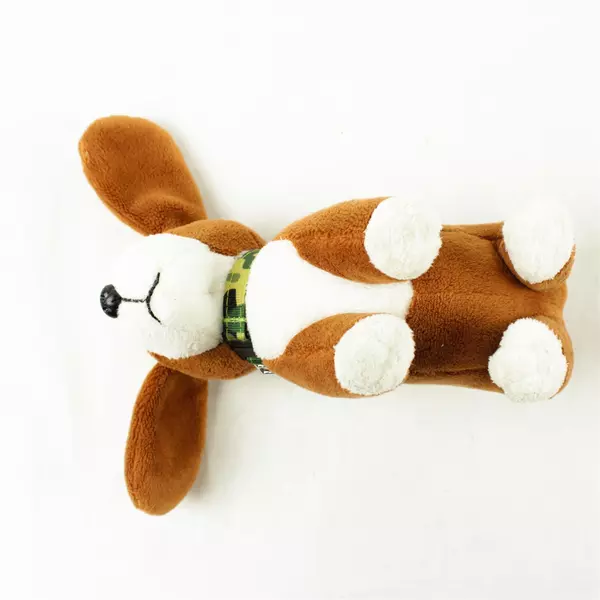 Brown White Dog Plush Toy with Camo Collar Stuffed Animal