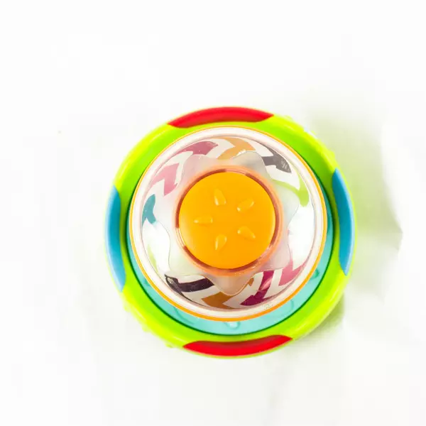 Vintage Blue Box Spinning Top Toy for Baby Toddler Plastic Collectible