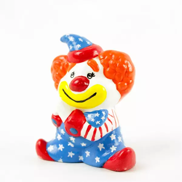 Mini Clown Figurine Orange Hair Blue Outfit Desk Shelf Collectible