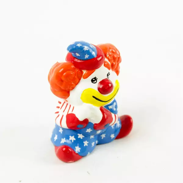 Mini Clown Figurine Orange Hair Blue Outfit Desk Shelf Collectible