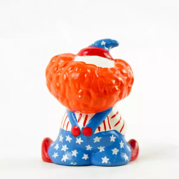 Mini Clown Figurine Orange Hair Blue Outfit Desk Shelf Collectible