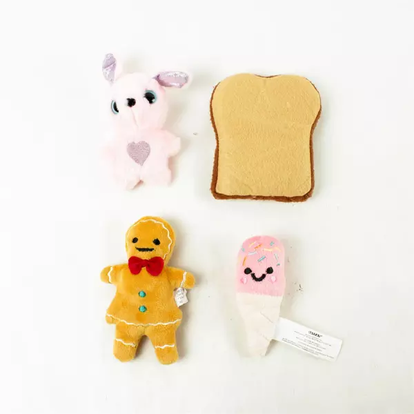 Lot of 4 Plush Toys Ice Cream Cone Gingerbread Pink Rabbit Toast