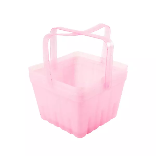 Pink Glitter Plastic Square Basket w/ Handles 6 x 6.5 x 5 in Storage