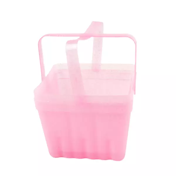 Pink Glitter Plastic Square Basket w/ Handles 6 x 6.5 x 5 in Storage