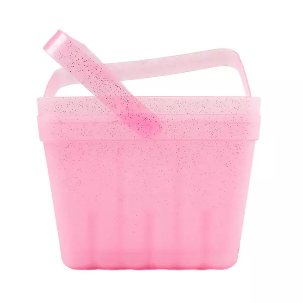 Pink Glitter Plastic Square Basket w/ Handles 6 x 6.5 x 5 in Storage
