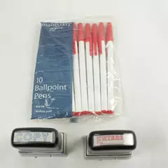 Mainstays Red Ballpoint Pens 10-Pack New Red Ink & 2 Office Stamps Copy Entered