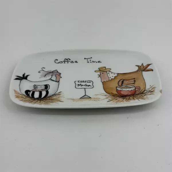 Jo Thackery Ceramic Chicken Pattern Coffee Time Tray
