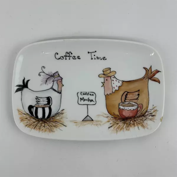 Jo Thackery Ceramic Chicken Pattern Coffee Time Tray