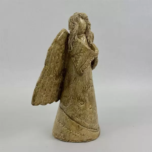 Handmade Gold Floral Pattern Art Pottery Angel Tree Topper 11.75"