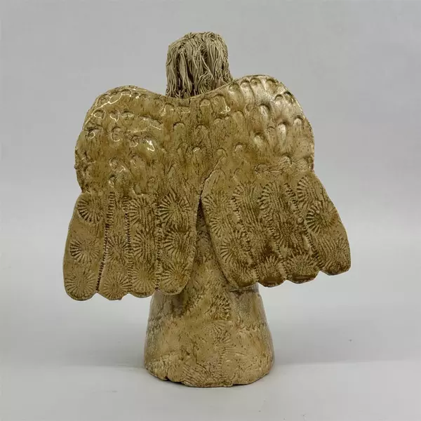 Handmade Gold Floral Pattern Art Pottery Angel Tree Topper 11.75"
