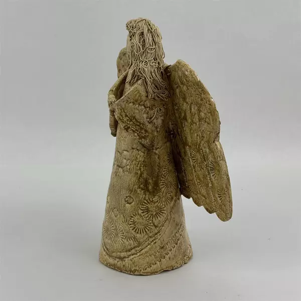 Handmade Gold Floral Pattern Art Pottery Angel Tree Topper 11.75"