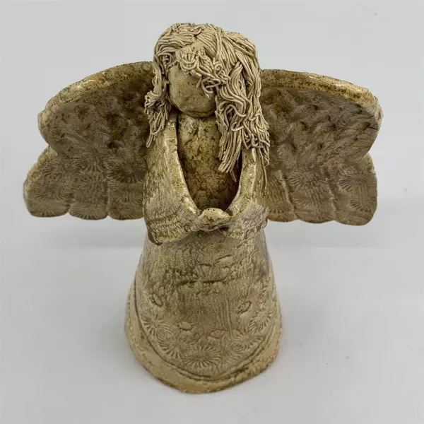 Handmade Gold Floral Pattern Art Pottery Angel Tree Topper 11.75"