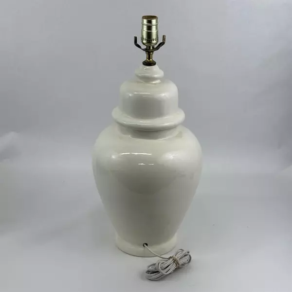 White Porcelain Table Lamp With Pink Roses  21" No Shade