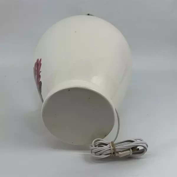 White Porcelain Table Lamp With Pink Roses  21" No Shade