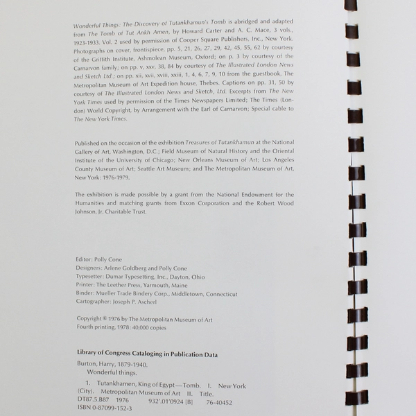 Wonderful Things The Discovery of Tutankhamun's Tomb 1976 Spiral Bound PB