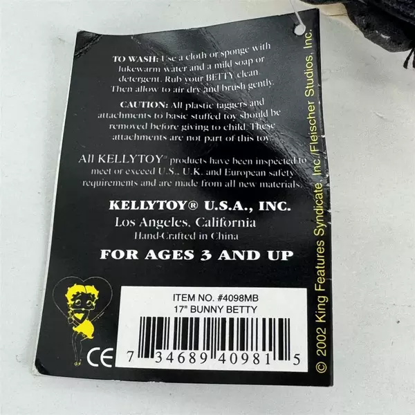 2002 Kelly Toy 17" Bunny Betty Boop Toy Plushie Doll Black Outfit