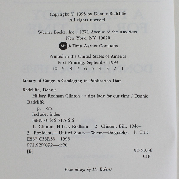 Hillary Rodham Clinton A First Lady for Our Time Donnie Radcliffe 1993 HC DJ